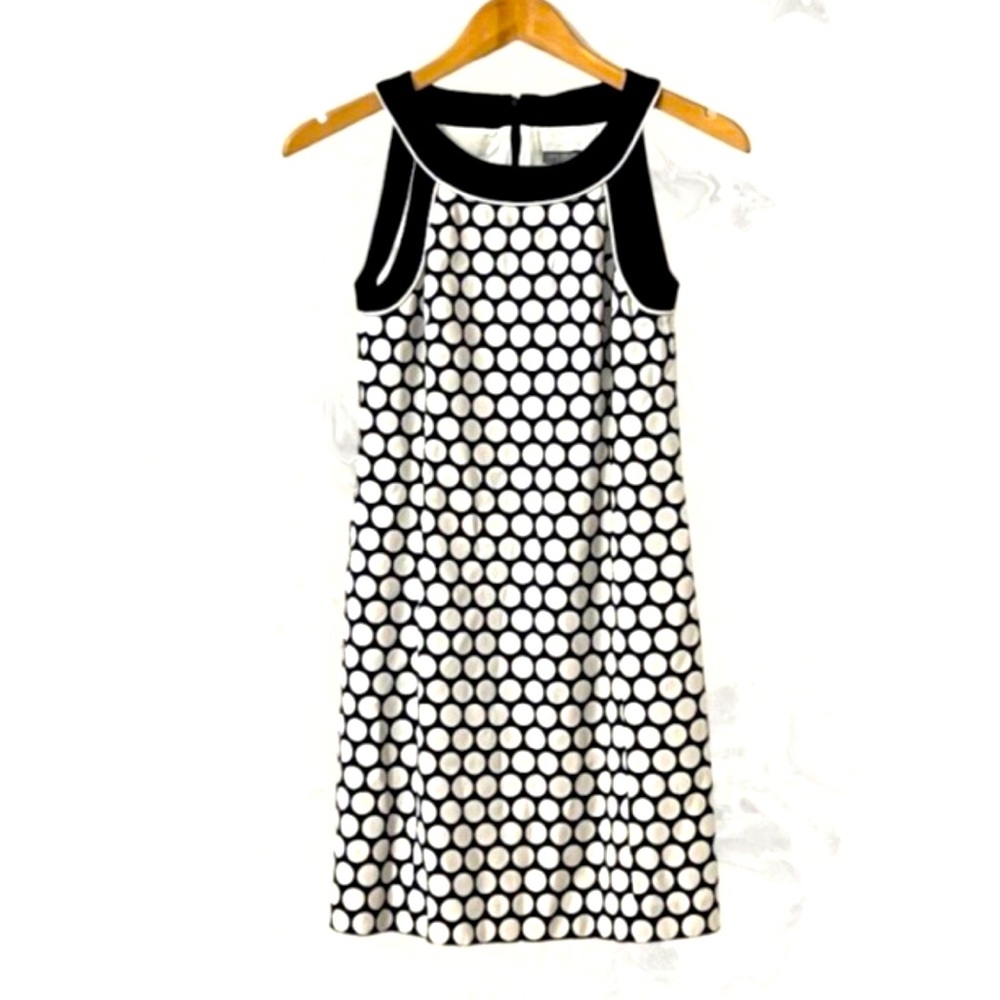 Ann Taylor silk cotton sleeveless navy & white shift dress size 12 Petite EUC